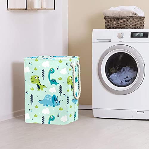 DEYYA Waterproof Laundry Baskets Tall Sturdy Foldable Cute Dinosaurs Print Hamper for Adult Kids Teen Boys Girls in Bedrooms Bathroom