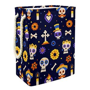 waterproof laundry baskets tall sturdy foldable day of the dead skull print hamper for adult kids teen boys girls in bedrooms bathroom