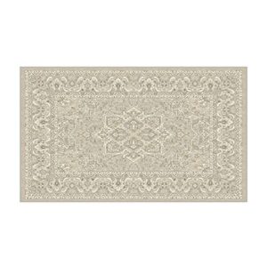 ruggable hendesi heriz washable rug - perfect vintage area rug for living room bedroom kitchen - pet & child friendly - stain & water resistant - cream 3'x5' (standard pad)