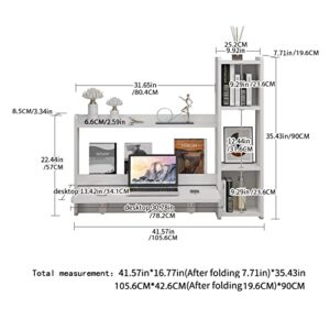 Pmnianhua Floating Desk,Wall Mounted Fold Down Wooden Laptop Computer Desk with Storage Shelves Folding Table Desk Workstation for Wall Bedroom Small Space (Gray-White (Right))