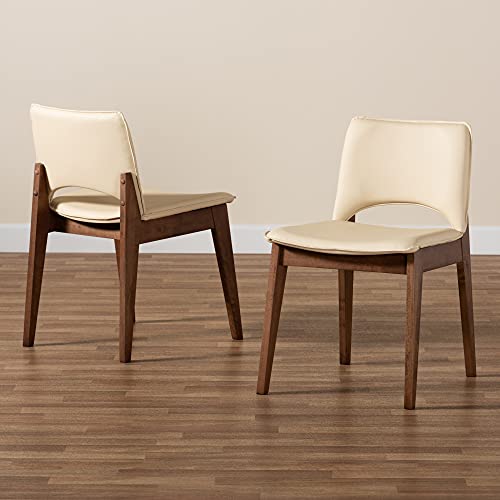 Baxton Studio Afton Dining Chair Set Beige Faux Leather Upholstered and Walnut Brown Finished Wood 2-Piece Dining Chair Set