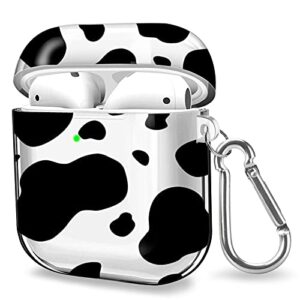 for airpods case - zhuoguan clear case for airpods soft tpu protective cover case for airpods 2 & 1 wireless charging case headphone shockproof cover with keychain (cow point)