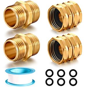 YELUN Solid brass Garden Hose Fittings Connectors Adapter Heavy Duty Brass Repair Male to Male, Female faucet leader coupler dual water hose connector (3/4" GHT Double Male Double Female 4 Pcs)