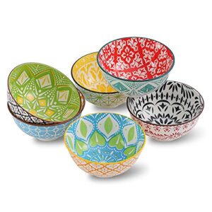 ahx porcelain dessert bowls cereal bowl - ceramic bowl set of 6 - colorful small bowls for ice cream | soup | cereal | rice | snack | side dish | condiment microwave and dishwasher safe -4.75 inch