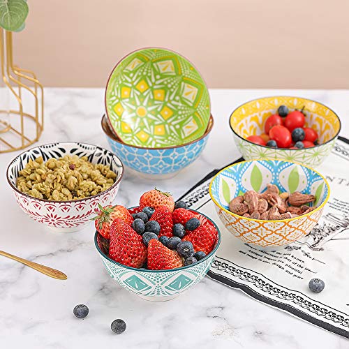 AHX Porcelain Dessert Bowls Cereal bowl - Ceramic Bowl Set of 6 - Colorful Small Bowls for Ice Cream | Soup | Cereal | Rice | Snack | Side Dish | Condiment Microwave and Dishwasher Safe -4.75 Inch