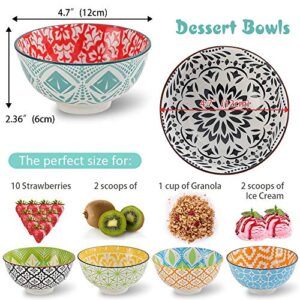 AHX Porcelain Dessert Bowls Cereal bowl - Ceramic Bowl Set of 6 - Colorful Small Bowls for Ice Cream | Soup | Cereal | Rice | Snack | Side Dish | Condiment Microwave and Dishwasher Safe -4.75 Inch