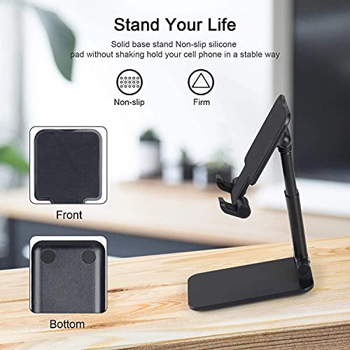 Foldable Cell Phone Stand, Zinalop [2021 Latest] Angle & Height Adjustable Desk Phone Holder with Stable Anti-Slip Design Compatible with iPhone 12/12 Pro/Smartphones/iPad Mini/Kindle(Black)