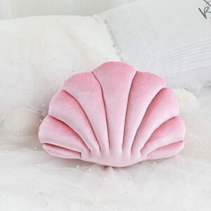 Seashell Pillow,Andees Decorative Shell Pillow Velvet Throw Pillow,Soft Sea Shell Shaped Stuffed Throw Pillow Cushion Doll for Sofa Bed Couch Chair Home Living Room Bedroom Office Decor (A-Pink)