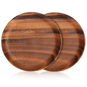 2 pcs 10 inch acacia wood dinner plates for eating wooden round charcuterie boards serving platters for food dishes cheese tray dessert salad plate wood charger plates