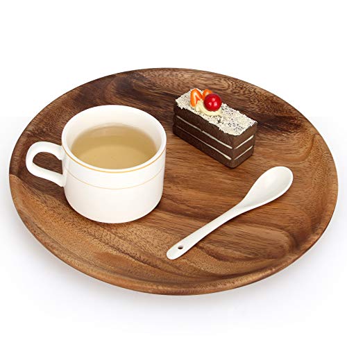 2 Pcs 10 Inch Acacia Wood Dinner Plates for Eating Wooden Round Charcuterie Boards Serving Platters for Food Dishes Cheese Tray Dessert Salad Plate Wood Charger Plates