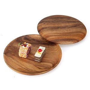 2 Pcs 10 Inch Acacia Wood Dinner Plates for Eating Wooden Round Charcuterie Boards Serving Platters for Food Dishes Cheese Tray Dessert Salad Plate Wood Charger Plates