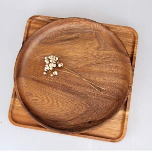 2 Pcs 10 Inch Acacia Wood Dinner Plates for Eating Wooden Round Charcuterie Boards Serving Platters for Food Dishes Cheese Tray Dessert Salad Plate Wood Charger Plates