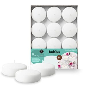 bolsius unscented floating candles - pure rich creamy 3" white, set of 12 - european quality - imbue breathtaking ambiance for romantic wedding centerpieces, decorations, events, pool, holiday parties