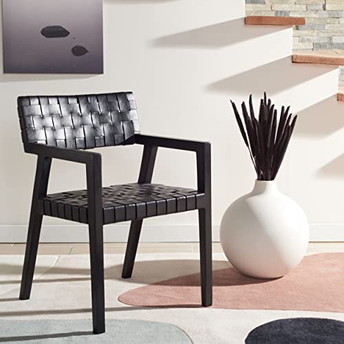 Safavieh Home Collection Cire Black Leather Living Room Accent Dining Chair (Fully Assembled) DCH4004A, 0