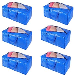 heavy duty extra large storage bags, moving bags, college dorm essentials, extra large storage bags for moving supplies, christmas decorations storage, double zipper design (blue 6 pack)