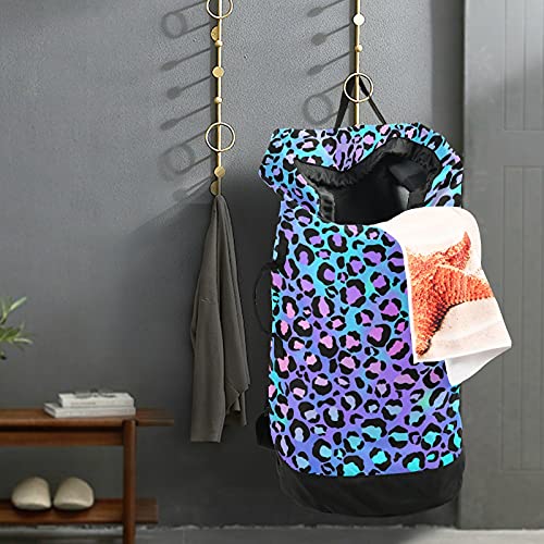 xigua Fashion Colorful Leopard Animal Print Laundry Bag, Drawstring Closure Dirty Clothes Bag Large Travel Camp Durable Tear Resistant Backpack Storage Bag - 14.5 X 29.3inch