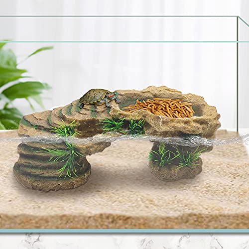 Hamiledyi Turtles Basking Platform 3Pcs Resin Bearded Dragons Climbing Step Ramp Tortoise Resting Dock Rock Hideout with Feeder Bowls for Reptile Lizards Chameleons Geckos Frogs Newts Snakes