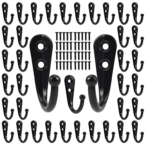 POZEAN 40 Pack Wall Hooks, Towel Hooks Coat Hooks with 80pcs Screws, Black Wall Hooks for Hanging Coat Scarf, Bag, Towel, Key, Cap, Cup, Hat and More