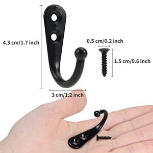 POZEAN 40 Pack Wall Hooks, Towel Hooks Coat Hooks with 80pcs Screws, Black Wall Hooks for Hanging Coat Scarf, Bag, Towel, Key, Cap, Cup, Hat and More