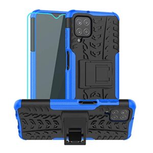 sktgslamy galaxy a12 case,samsung a12 case,with hd screen protector, [shockproof] tough rugged dual layer protective case hybrid kickstand cover for samsung galaxy a12 (blue)