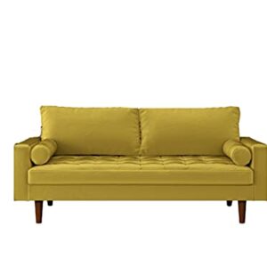 Container Furniture Direct Womble Modern Velvet Upholstered Living Room Diamond Tufted Chesterfield Sofa with Gleaming Nailheads, Textured Gold