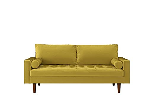 Container Furniture Direct Womble Modern Velvet Upholstered Living Room Diamond Tufted Chesterfield Sofa with Gleaming Nailheads, Textured Gold