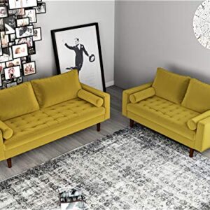 Container Furniture Direct Womble Modern Velvet Upholstered Living Room Diamond Tufted Chesterfield Sofa with Gleaming Nailheads, Textured Gold