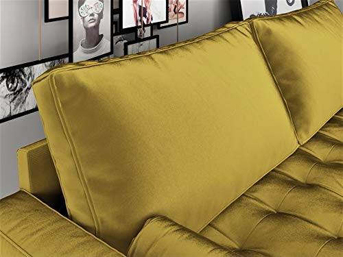 Container Furniture Direct Womble Modern Velvet Upholstered Living Room Diamond Tufted Chesterfield Sofa with Gleaming Nailheads, Textured Gold