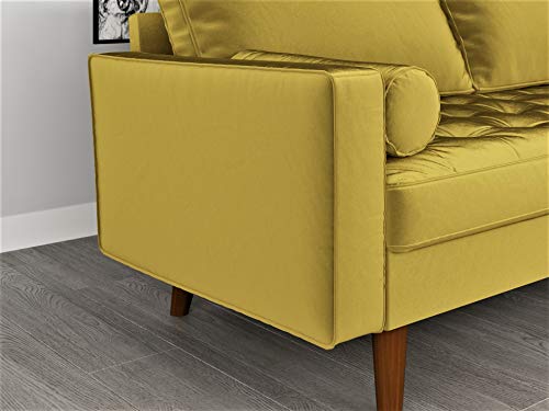 Container Furniture Direct Womble Modern Velvet Upholstered Living Room Diamond Tufted Chesterfield Sofa with Gleaming Nailheads, Textured Gold