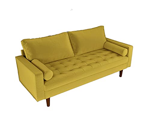 Container Furniture Direct Womble Modern Velvet Upholstered Living Room Diamond Tufted Chesterfield Sofa with Gleaming Nailheads, Textured Gold