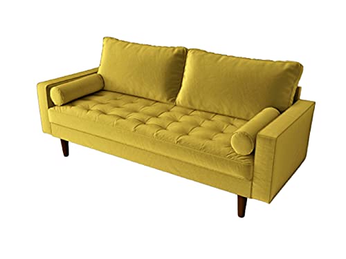 Container Furniture Direct Womble Modern Velvet Upholstered Living Room Diamond Tufted Chesterfield Sofa with Gleaming Nailheads, Textured Gold