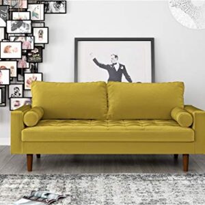 Container Furniture Direct Womble Modern Velvet Upholstered Living Room Diamond Tufted Chesterfield Sofa with Gleaming Nailheads, Textured Gold