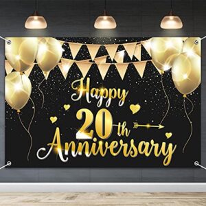hamigar 6x4ft happy 20th anniversary banner backdrop - 20 wedding anniversary decorations party supplies - black gold