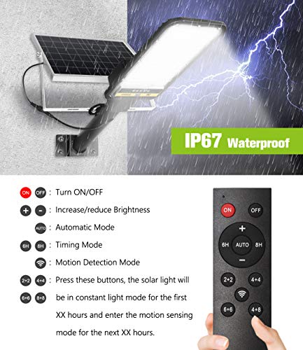 APONUO Solar Street Lights 2 Packs,100W Solar Street Light Outdoor Dusk to Dawn Lamp 98 LEDs 7000K Motion Sensor Light with Remote Control Pole Security Led Flood Light for Yard, Patio