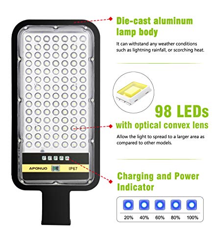 APONUO Solar Street Lights 2 Packs,100W Solar Street Light Outdoor Dusk to Dawn Lamp 98 LEDs 7000K Motion Sensor Light with Remote Control Pole Security Led Flood Light for Yard, Patio