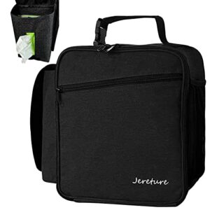 jereture lunch box for men, women, compact adult insulated lunch bag with paper towel bag - lunch pail work office cooler, soft, leakproof, fashion. suit to men, women,work,office,beach (black)