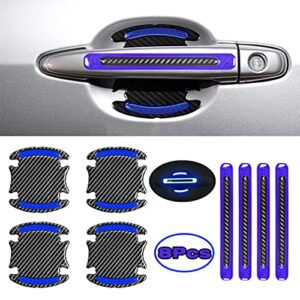 noi 8pcs fashion universal 3d carbon fiber texture car door handle reflective sticker door bowl paint scratch protector protective cover protective film safety warning function（blue）