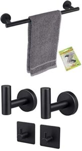 tocten 16 inch towel rack for bathroom + 4 pack towel hooks wall mounted, made of thicken sus304 stainless steel material (matte black)