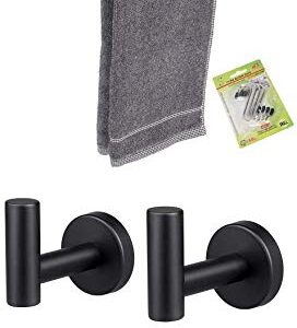 TocTen 16 inch Towel Rack for Bathroom + 4 Pack Towel Hooks Wall Mounted, Made of Thicken SUS304 Stainless Steel Material (Matte Black)