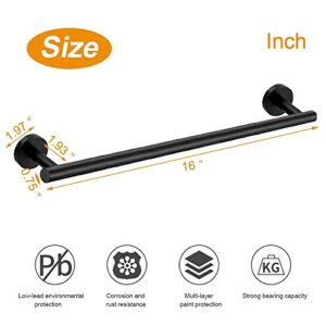 TocTen 16 inch Towel Rack for Bathroom + 4 Pack Towel Hooks Wall Mounted, Made of Thicken SUS304 Stainless Steel Material (Matte Black)