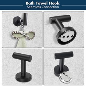 TocTen 16 inch Towel Rack for Bathroom + 4 Pack Towel Hooks Wall Mounted, Made of Thicken SUS304 Stainless Steel Material (Matte Black)