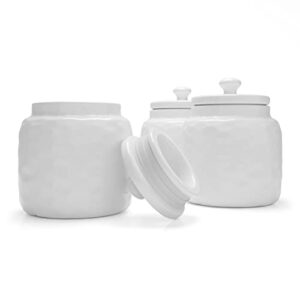 Barnyard Designs S/3 Ceramic Bathroom Canisters, Apothecary Jars with Lid, Qtip Holder Bathroom Set Cotton Ball Holder Jar for Bathroom Storage, Decorative Bathroom Jar with Lid, Spa Decor, 4x5, White