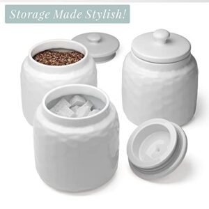 Barnyard Designs S/3 Ceramic Bathroom Canisters, Apothecary Jars with Lid, Qtip Holder Bathroom Set Cotton Ball Holder Jar for Bathroom Storage, Decorative Bathroom Jar with Lid, Spa Decor, 4x5, White