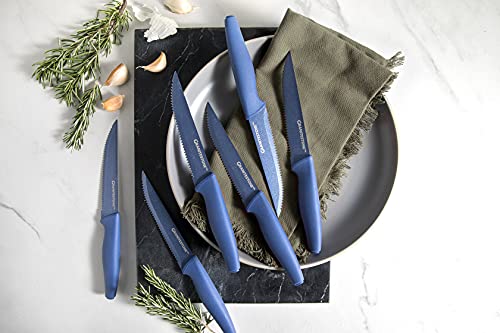 Granitestone Nutriblade 6-Piece Steak Knives Set Stainless Steel Serrated Blades with Comfortable Handles– Dishwasher-safe Rust-proof Steak Knife For Home and Restaurant Use As Seen On TV (Blue)