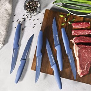 Granitestone Nutriblade 6-Piece Steak Knives Set Stainless Steel Serrated Blades with Comfortable Handles– Dishwasher-safe Rust-proof Steak Knife For Home and Restaurant Use As Seen On TV (Blue)