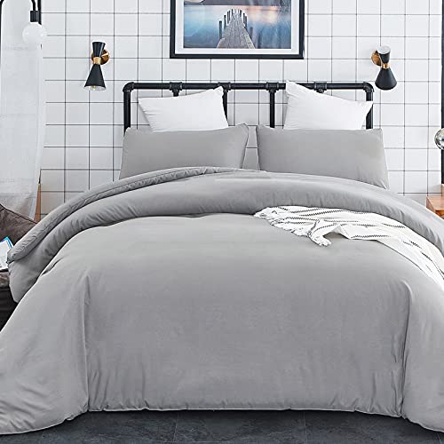 Luxlovery Silver Grey Comforter Set Queen Light Grey Bedding Comforter Set Full Women Men Light Grey Cotton Soft Breathable Cozy Blanket Quilts 3 Piece Comforter with 2 Pillowcases