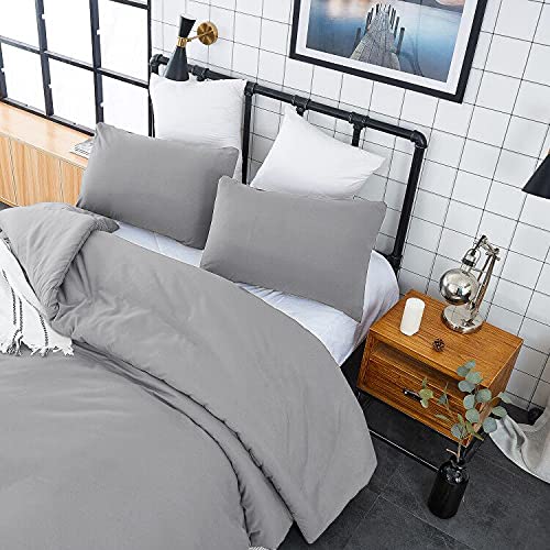 Luxlovery Silver Grey Comforter Set Queen Light Grey Bedding Comforter Set Full Women Men Light Grey Cotton Soft Breathable Cozy Blanket Quilts 3 Piece Comforter with 2 Pillowcases