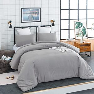 Luxlovery Silver Grey Comforter Set Queen Light Grey Bedding Comforter Set Full Women Men Light Grey Cotton Soft Breathable Cozy Blanket Quilts 3 Piece Comforter with 2 Pillowcases