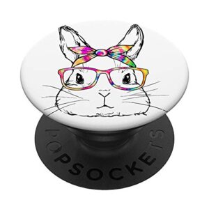 dy cute bunny face tie dye glasses easter day popsockets popgrip: swappable grip for phones & tablets
