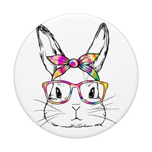 Dy Cute Bunny Face Tie Dye Glasses Easter Day PopSockets PopGrip: Swappable Grip for Phones & Tablets